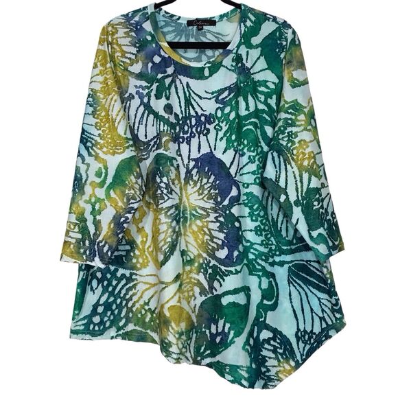 Calessa Butterfly Burnout Textured Tunic Top Shirt Womens Size 2X Boho Artsy - Picture 1 of 7